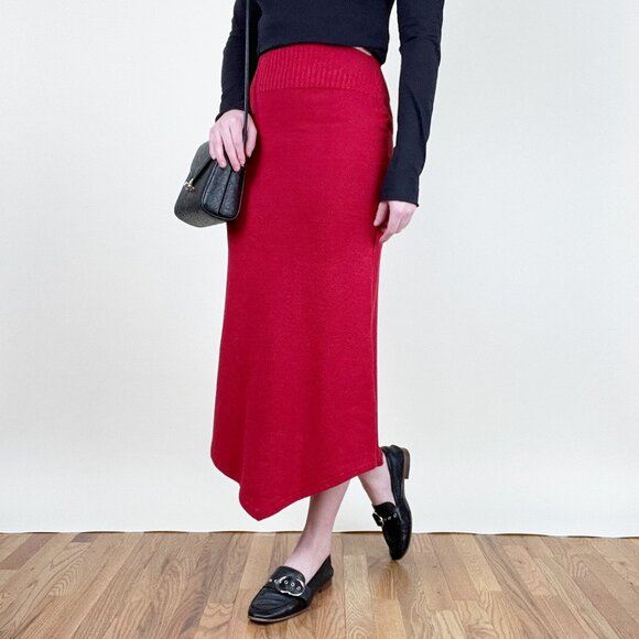 Vintage Merino Wool Column Midi Maxi Skirt Knit High Rise Long Casual Canadian - Picture 4 of 8